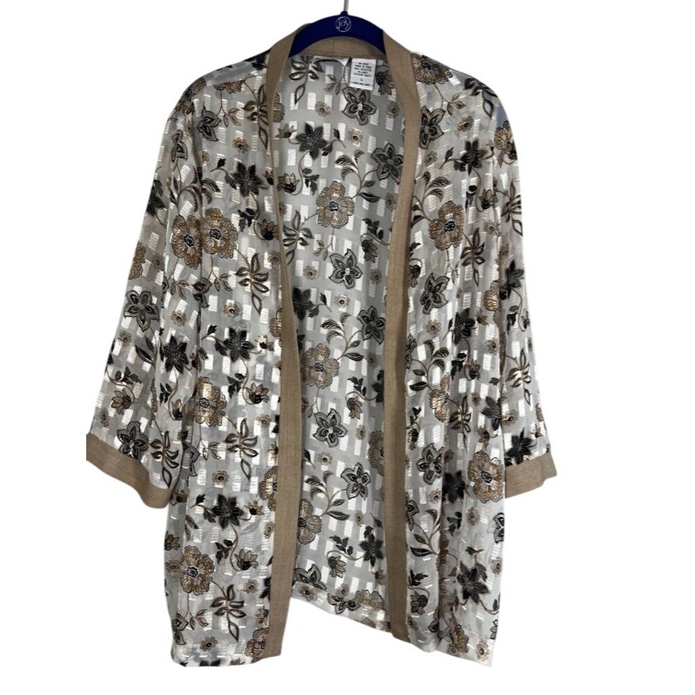 Earthy Neutral Floral Cardigan Brown L Sheer Boho Indie Folk Cottage Country